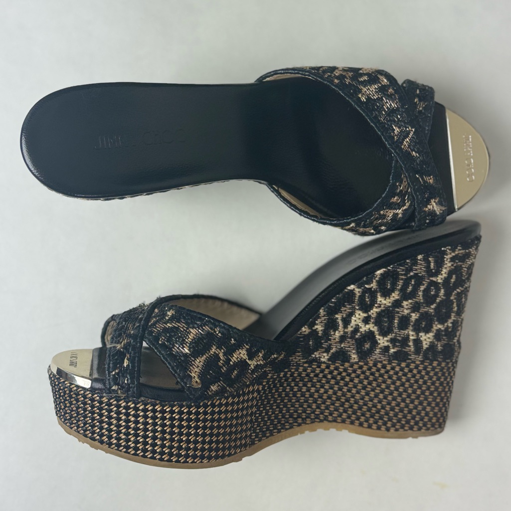 Jimmy Choo Black And Tan Wedge Sandals